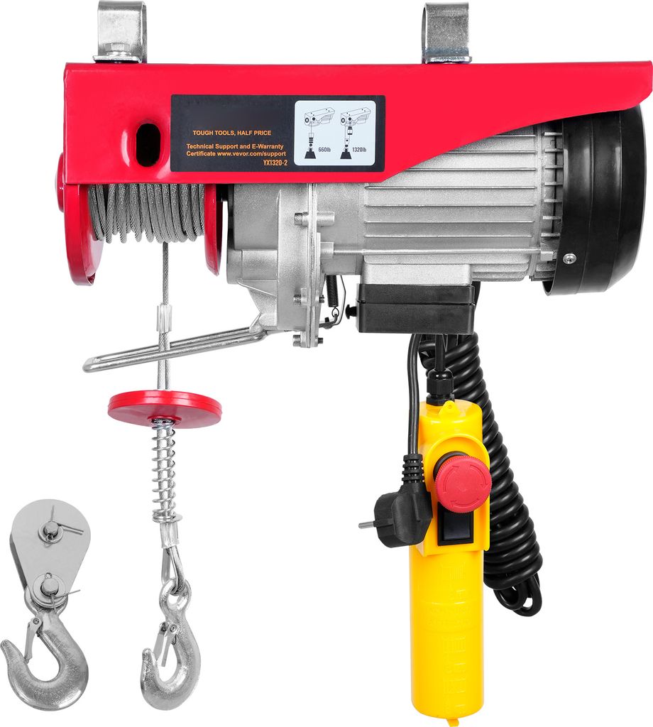 SucceBuy Elektrischer Flaschenzug, 1320 lbs Kapazität, 1150 W 220 V Stahldrahtwinde, 40 Fuß Hubhöhe, Motor aus reinem Kupfer, Garage, Lager, Fabrik