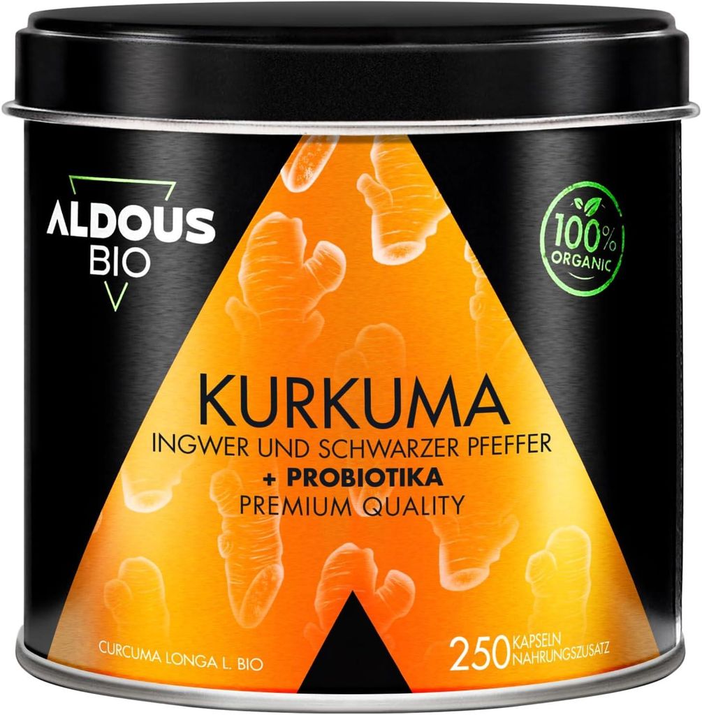 Kurkuma Kapseln + Probiotika mit Ingwer und Schwarzem Pfeffer - 250 Stück - 1460mg - Kurkuma Kapseln mit Curcumin und Piperin
