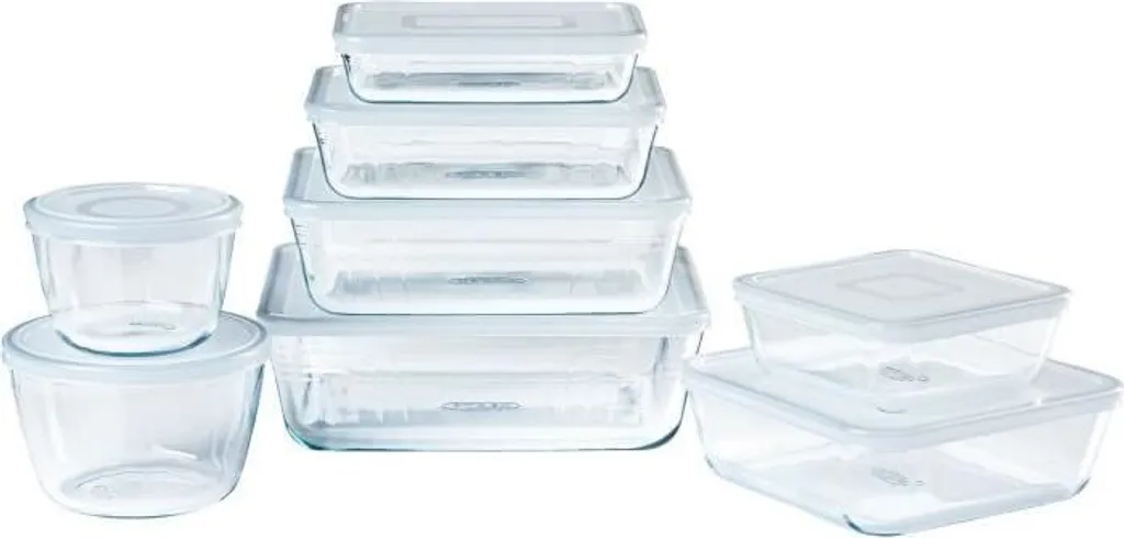 Set di contenitori per alimenti PYREX Cook & Freeze, 8 pezzi, rettangolari, in vetro, adatti al congelatore, senza BPA, resistenti al calore da -40 °C a +350 °C