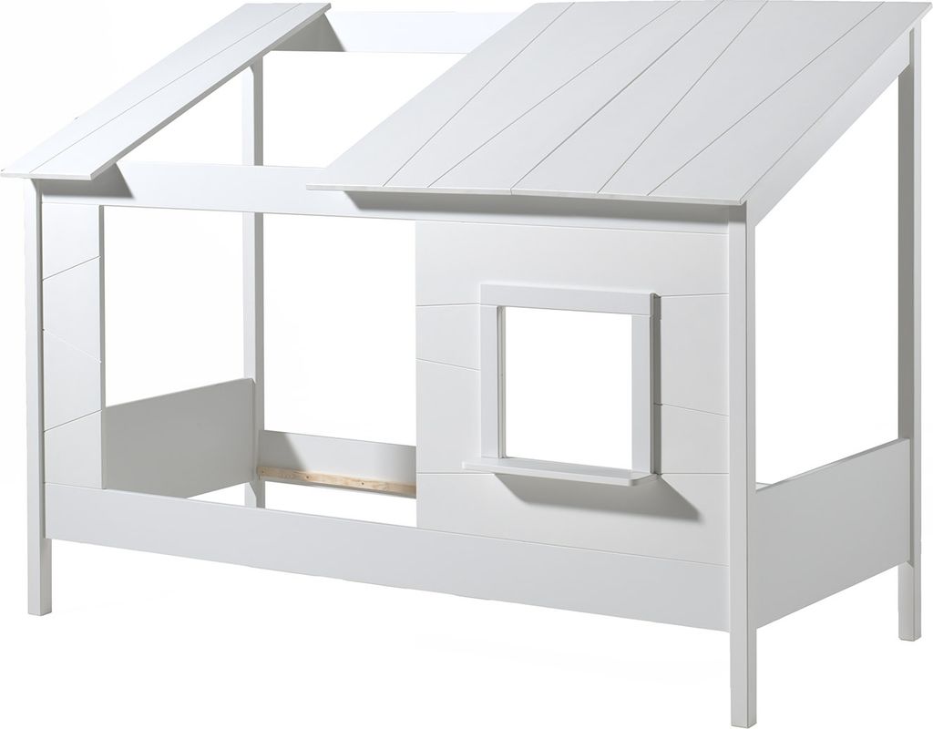 Hausbett >HAUSBETT< in Weiß aus Massiv Kiefer und MDF - 214x158,5x105cm (BxHxT)