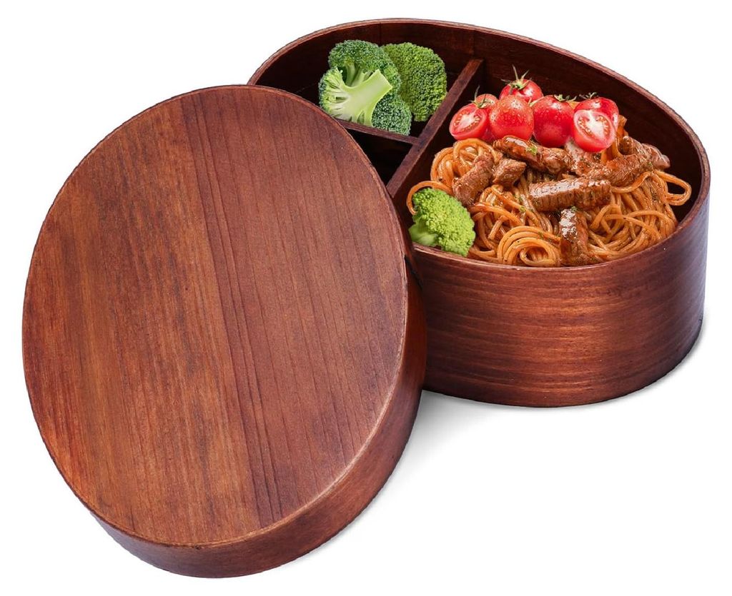 Holz-Lunchbox, japanisches Sushi-Tablett, Bento-Box aus Holz, Reisbehälter mit 3 Fächern, für Picknicks, Erwachsene, Schüler, Büroangestellte