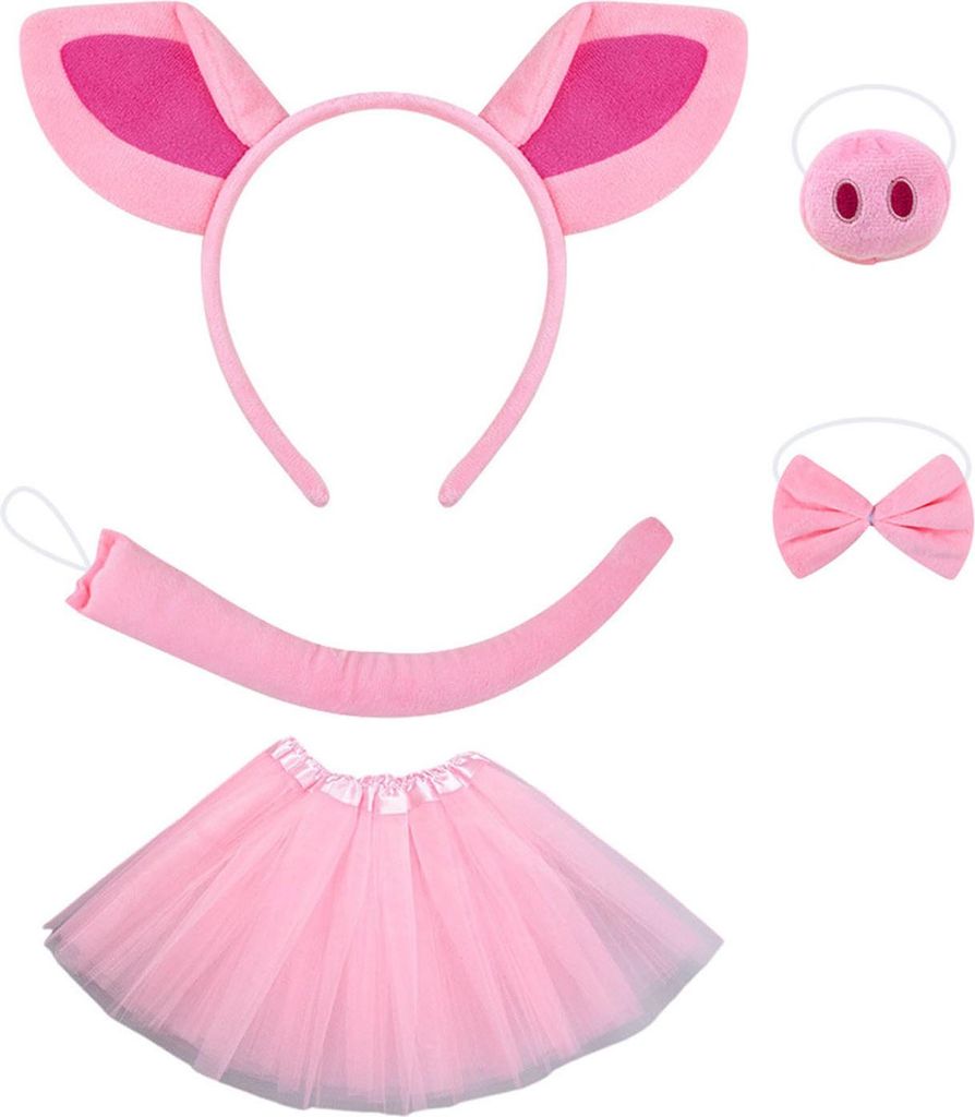 5 Teile/satz Mädchen Schwein Ohr Dekor Stirnband Bowknot Krawatte Schwein Nase Mesh Garn Rock Set Halloween Schwein Cosplay Set