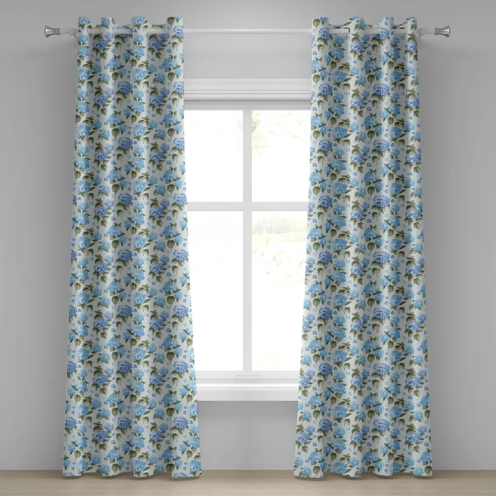 Rideau pour mariage et décoration salon hortensia bleu vert 280x245