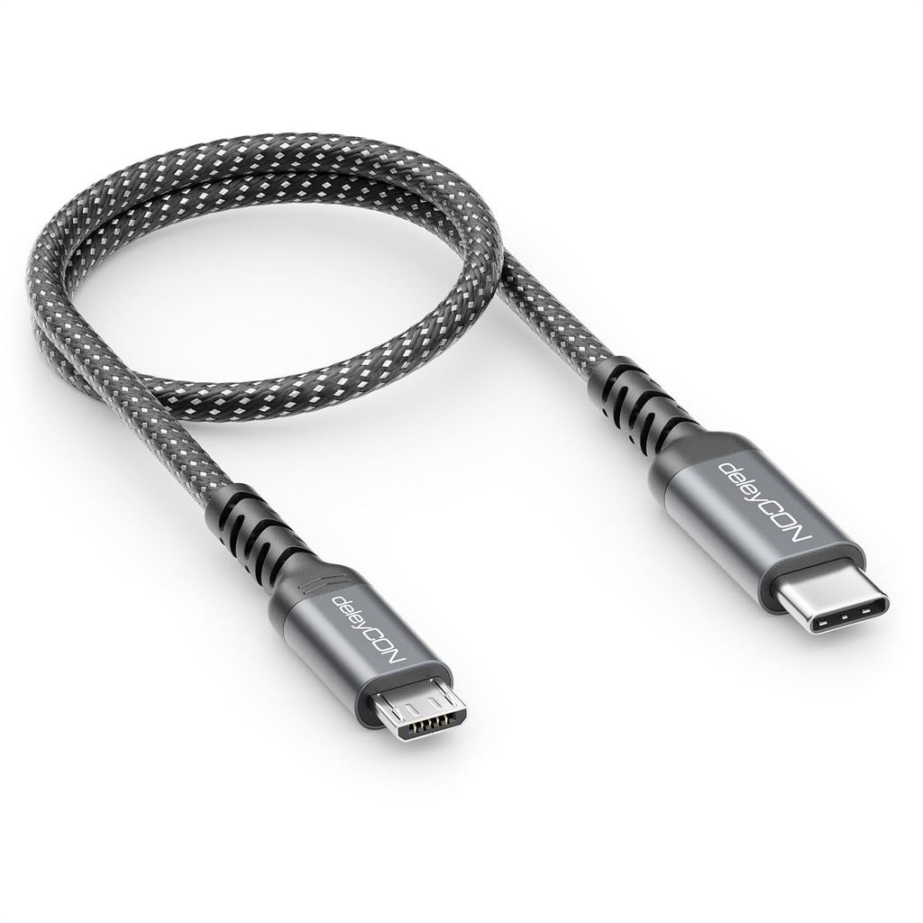 deleyCON 0,30m USB-C auf Micro USB Kabel Ladekabel Produktbild 