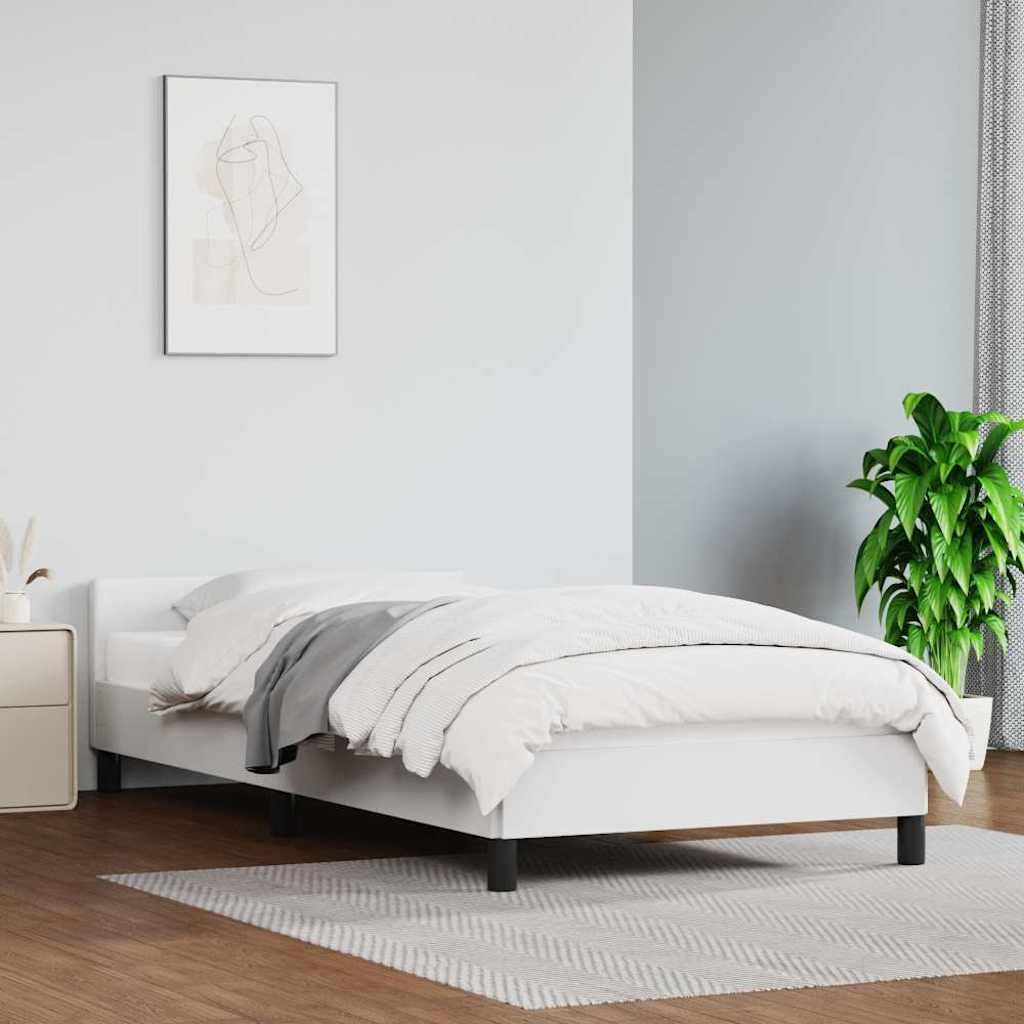 Rama łóżka z zagłówkiem biała 100x200 cm sztuczna skóra Zdjęcie produktu 