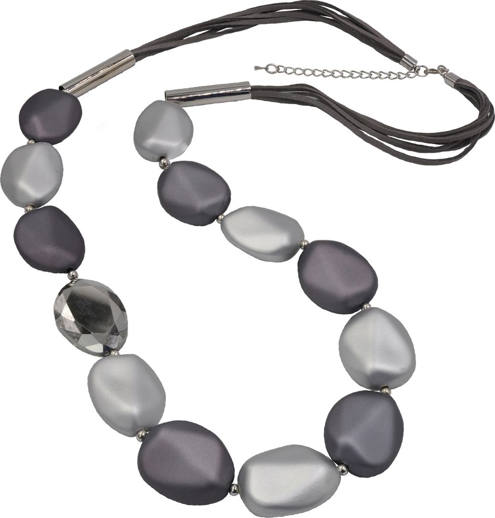 Steuer Modeschmuck Kette Metall 97cm grau Glasstein Produktbild 