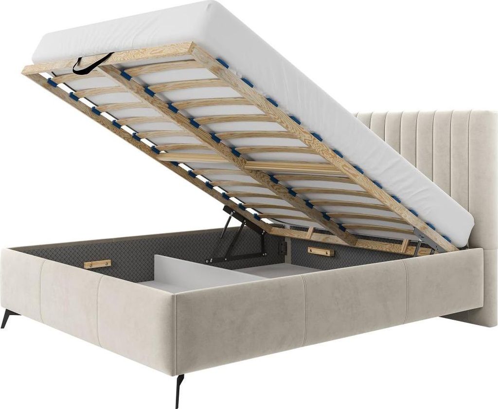 MIRJAN24 Polsterbett Morris, Ehebett mit Bettkasten, Polsterkopfteil, Gasdruckfeder und Lattenrost (Farbe: Fresh 32, Größe: 120x200 cm)