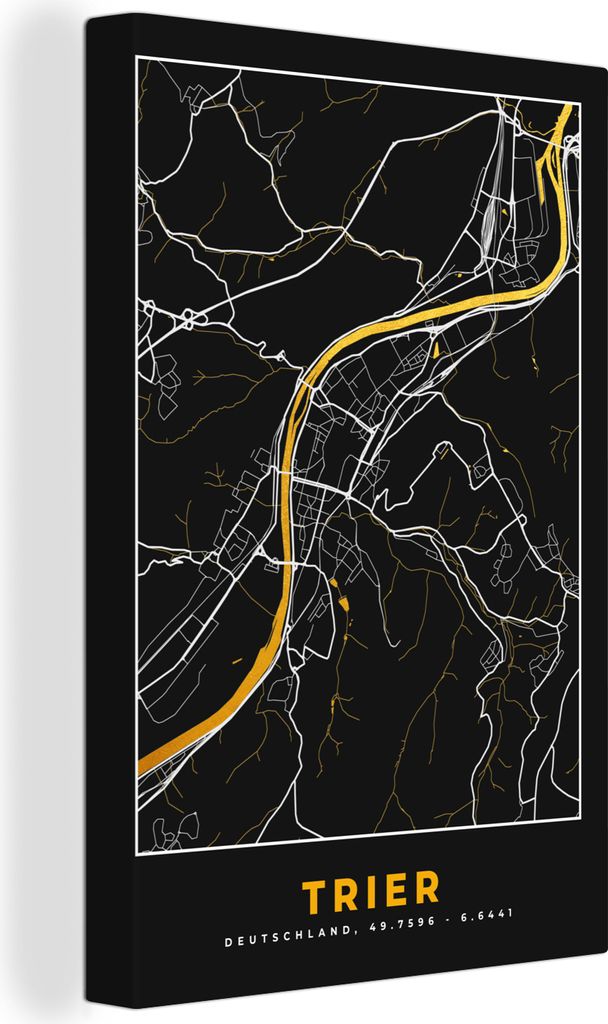 OneMillionCanvasses - Leinwandbilder - 90x140 cm, Karte - Trier - Gold - Stadtplan - Deutschland, Wandbilder Kunstdruck Wanddekoration - Foto auf...