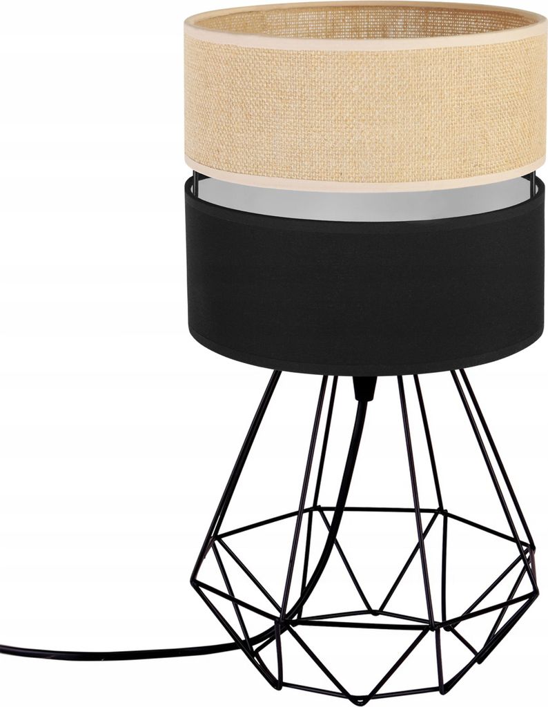 Light-Home Juta Lampenschirm Tischlampe Modern - Nachttischlampe - Tischleuchte E27 - 1-Flammig PAGO - Schwarz Basis und Jute und Schwarz