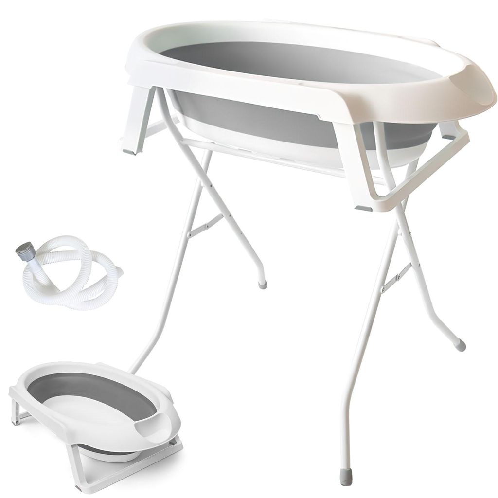 Baby Neugeborene Badewanne mit 82cm Eisenrohrhalterung, Babybadewanne, faltbar, ohne Platz einnehmen, mit Entwässerungsrohr, Haushalt grau