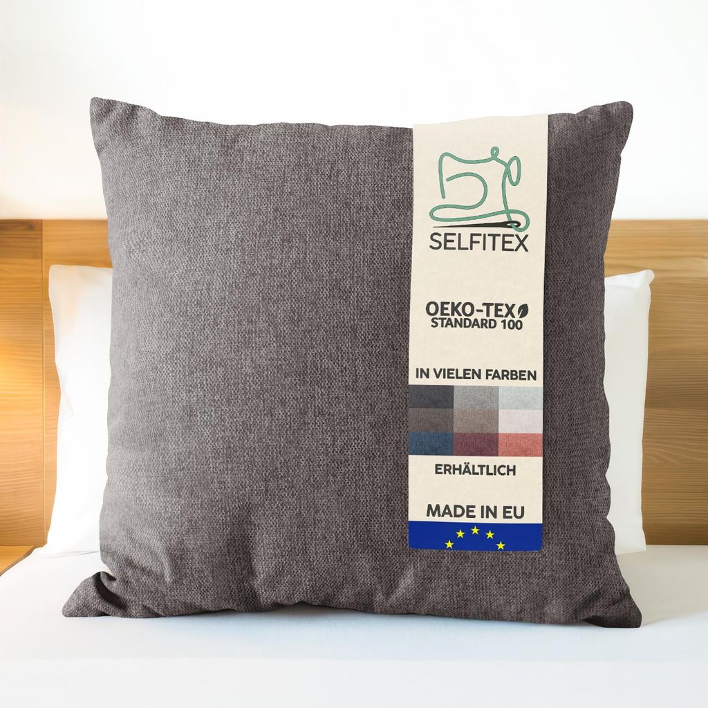 Selfitex Dekokissen XXL 80x80 inkl. Füllkissen, kuschelweiches Lesekissen, Rückenkissen, Sofakissen, für Couch, Bett (Farbe: Braun)