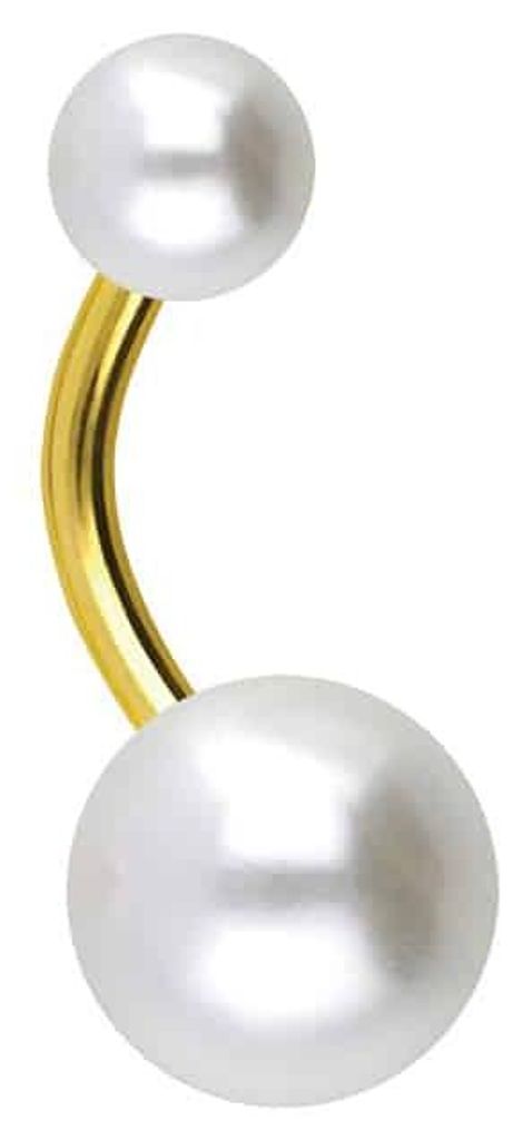 Bauchnabelpiercing Titan Bananabell SYNTHETISCHE PERLEN Gold Stablänge: 8mm
