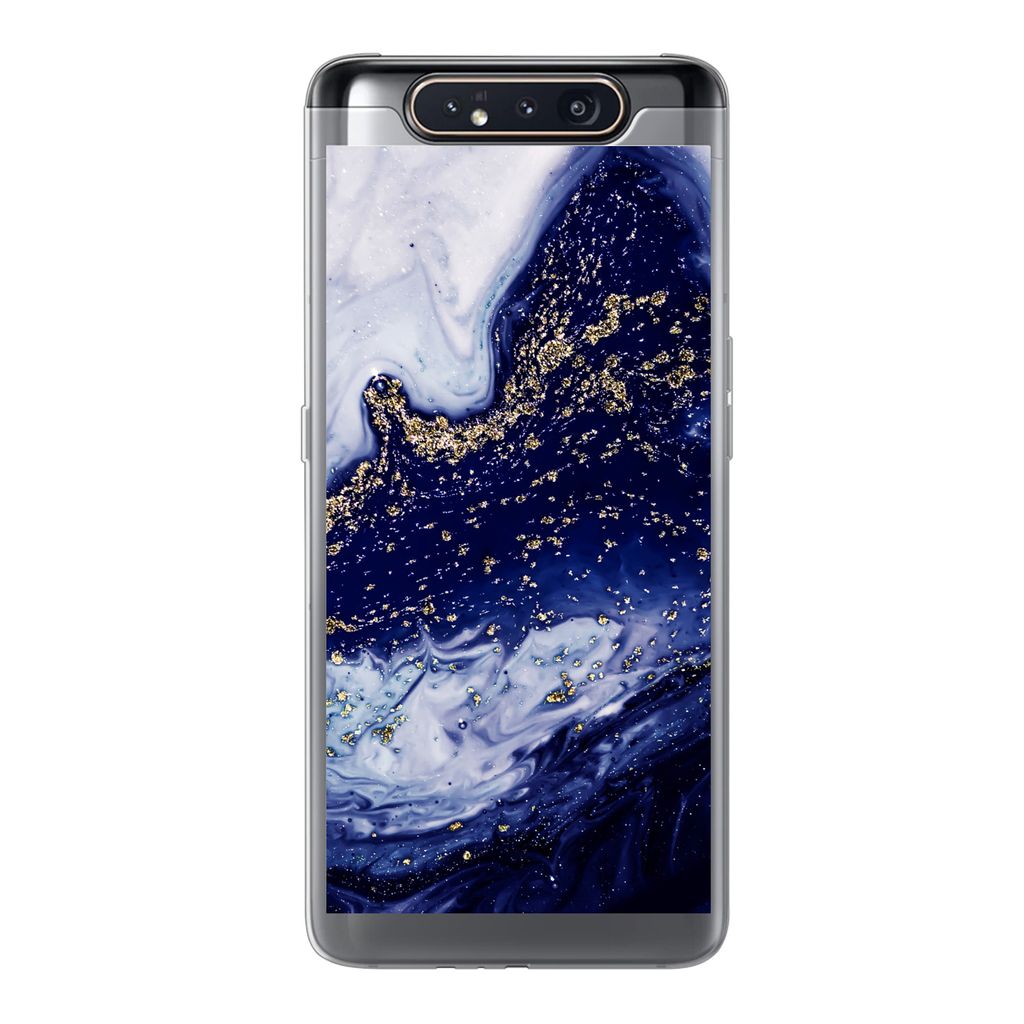 MuchoWow Handyhülle Schutzhülle Hülle für Samsung Galaxy A80 Marmor - Gold - Natursteine Silikon Softcase Handy Hülle - Schutzdeckel