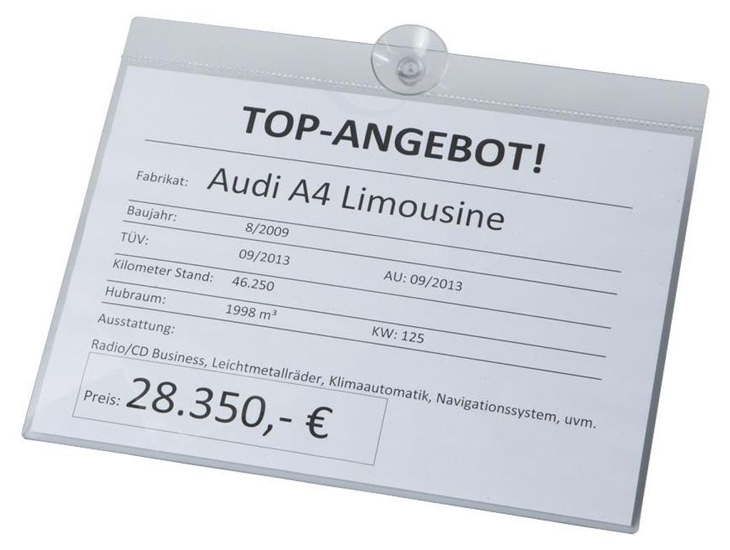 Verkaufsschilder aus Polycarbonat für die professionelle Preisauszeichnung, lichtecht, mit Haken oder Saugnapf, für DIN A4 oder A3 Preisschilder,...