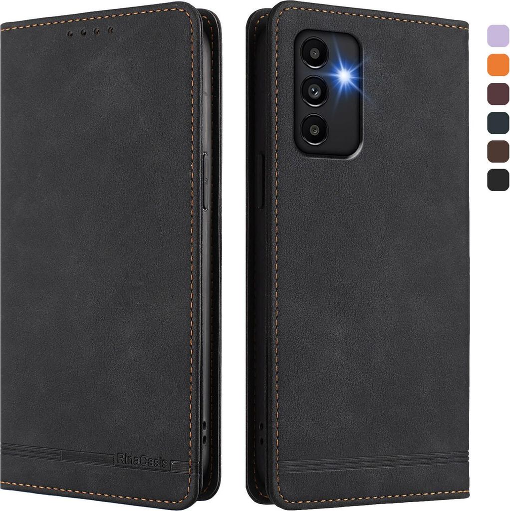 Hülle für Samsung Galaxy A04/A04s/A13 5G/A13 4G, Retro Kunstleder Ständer Klapphülle mit Kartenfächer und Magnetische Schwarz