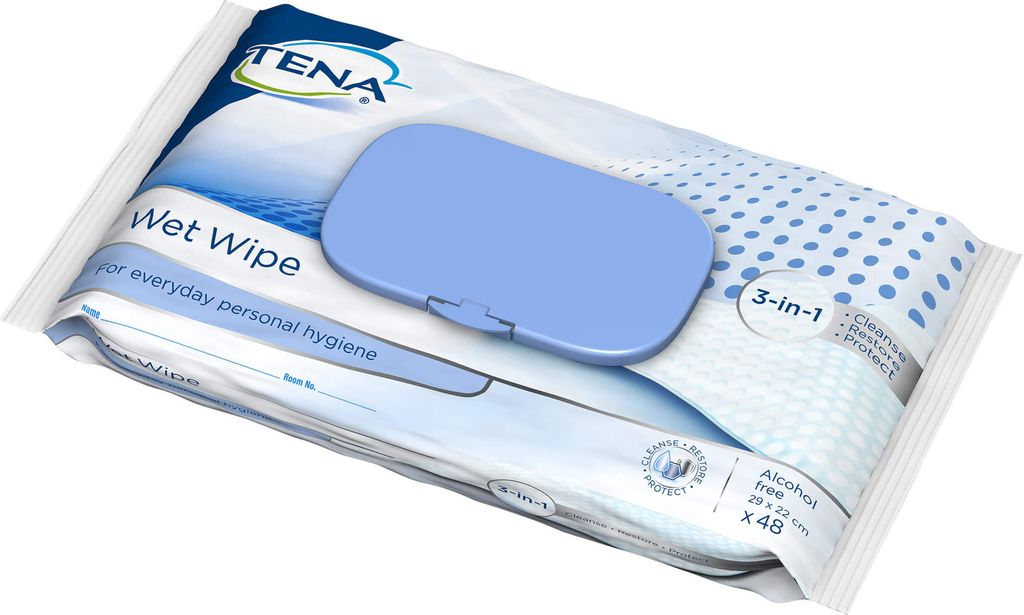 TENA Natte Doekjes 3-in-1, 48 stuks Productafbeelding 