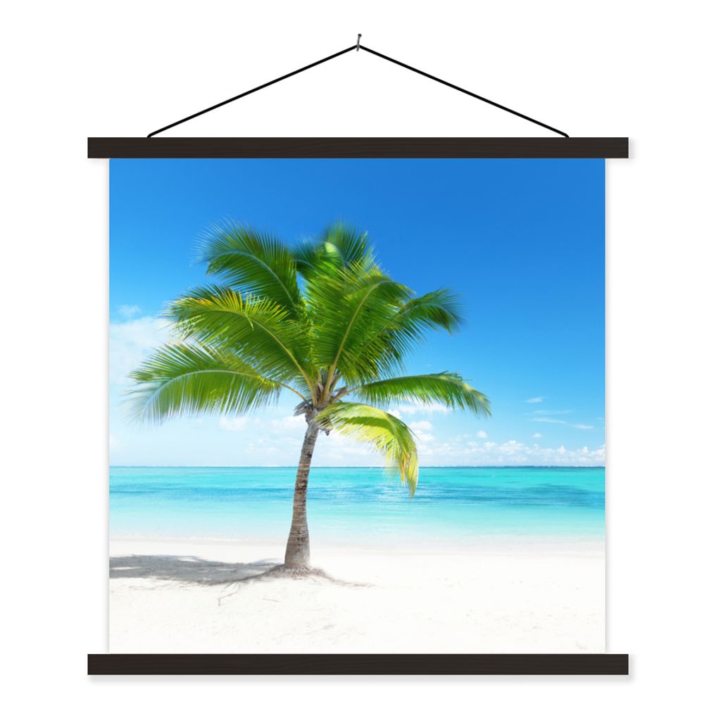 MuchoWow Textilposter Palme - Strand - Meer - Sommer 120x120 cm mit schwarzem Rahmen - Aufhängungsset
