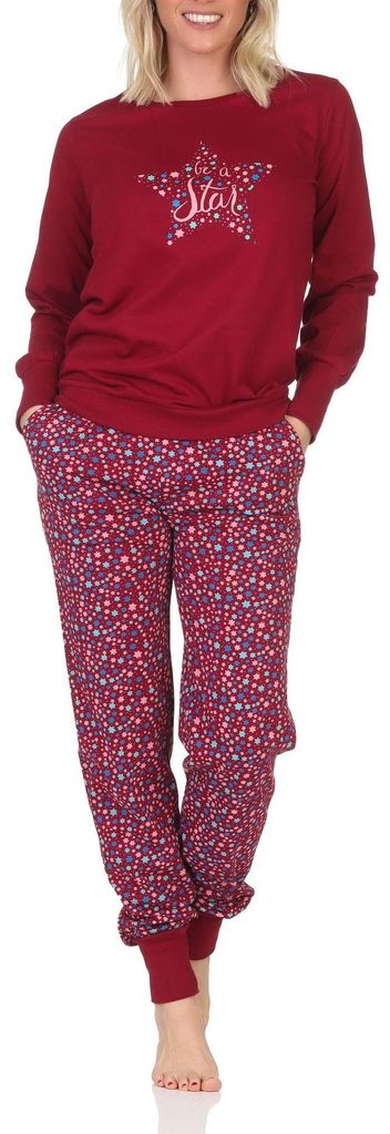 Damen Schlafanzug Pyjama langarm mit Bündchen in Sterne Optik - auch in Übergrößen ; flieder , 56