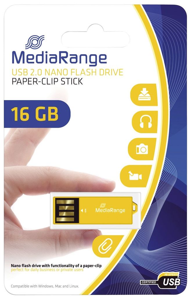 MediaRange Nano - USB-Flash-Laufwerk - 16 GB - USB 2.0 - Gelb