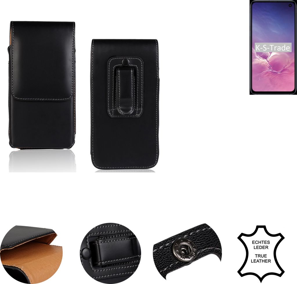 K-S-Trade Holster Gürtel Tasche Handy-Hülle Schutz-Hülle kompatibel mit Samsung Galaxy S10 (DUOS) Handy Hülle Leder schwarz, 1x