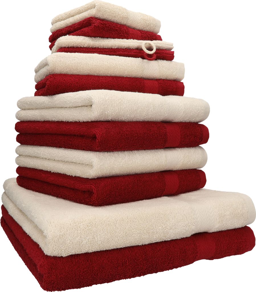 Betz 12-tlg. Handtuch-Set PREMIUM 2 Duschtücher 4 Handtücher 2 Gästetücher 2 Seiftücher 2 Waschhandschuhe Farbe: rubinrot / sand