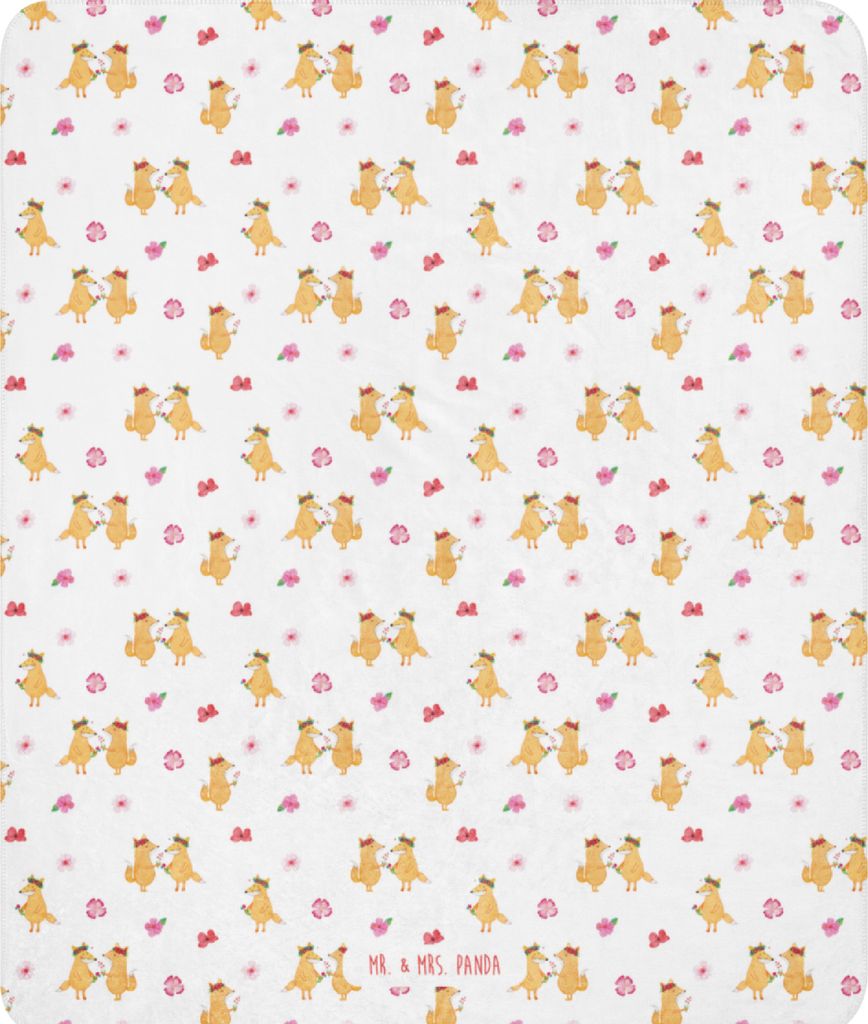 Mr. & Mrs. Panda Flauschdecke Fuchs Blumen 130 x 155 cm - Weiß - Geschenk, Selbstbewusstsein, Mich, Decke, Tagesdecke, Heimdecke, Blumenliebe, Lie...