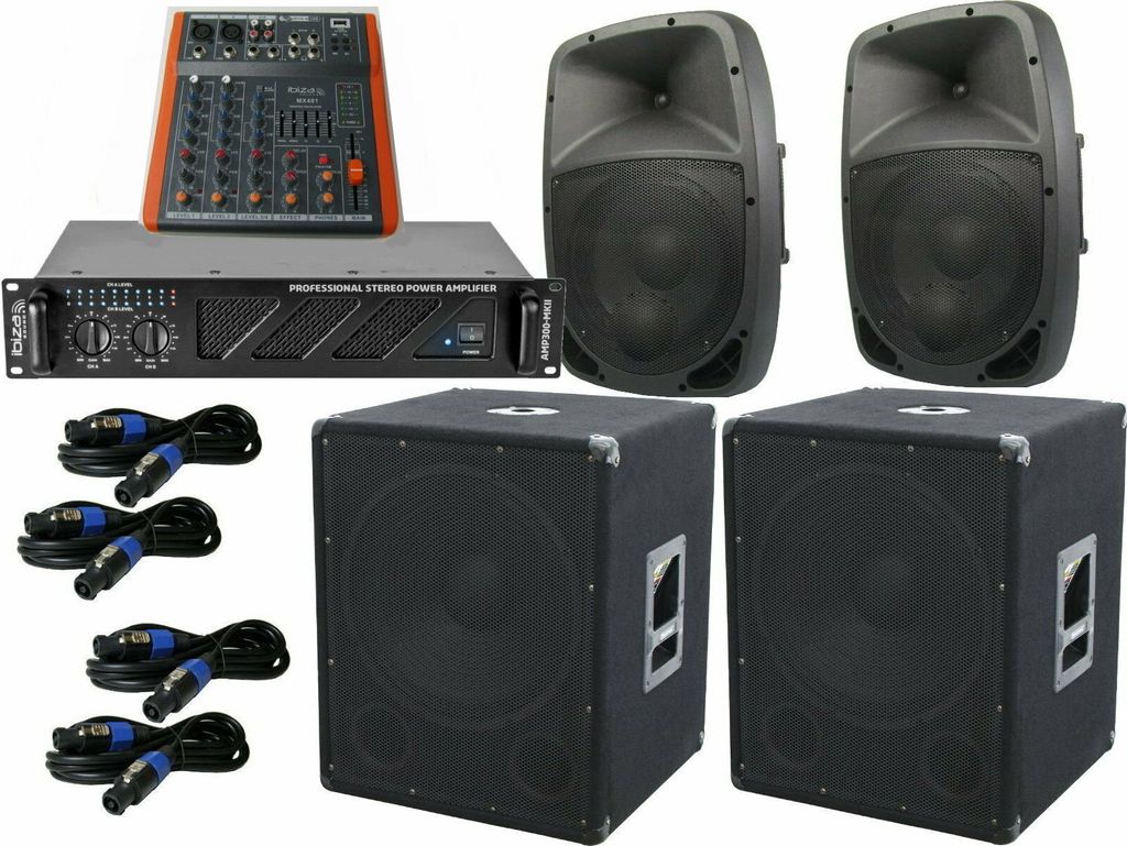 Das PA-SET51 Verstärker Pa Anlage 2 Wege 25 cm Boxen USB Komplett 3200 Watt
