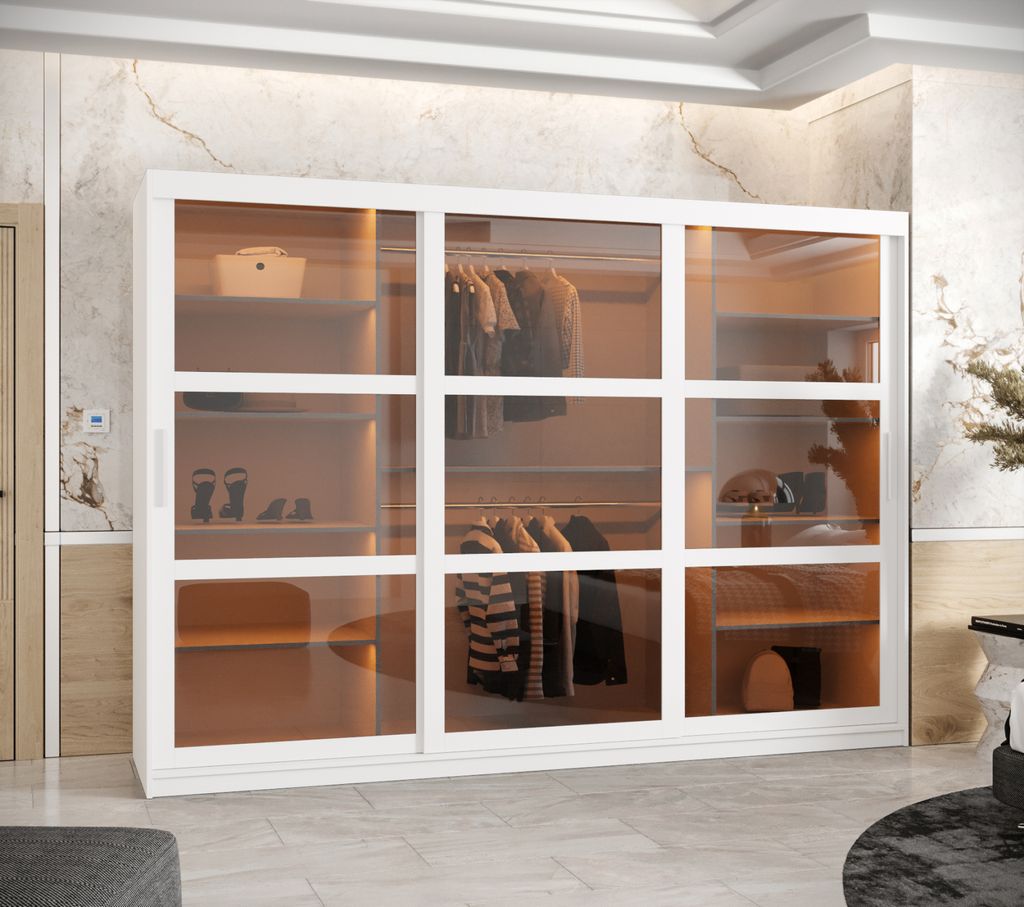 Kleiderschrank KATIE 3 - 250 cm, weiß/silber Produktbild 