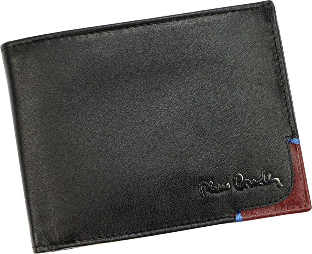 Pierre Cardin Herren Geldbörse Slim Echtleder RFID ohne Münzfach 12 cm Schwarz