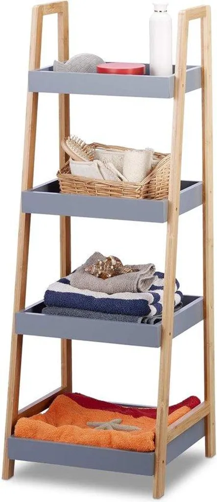 Rangement mural gain de place 4 étages en bambou gris pour bureau