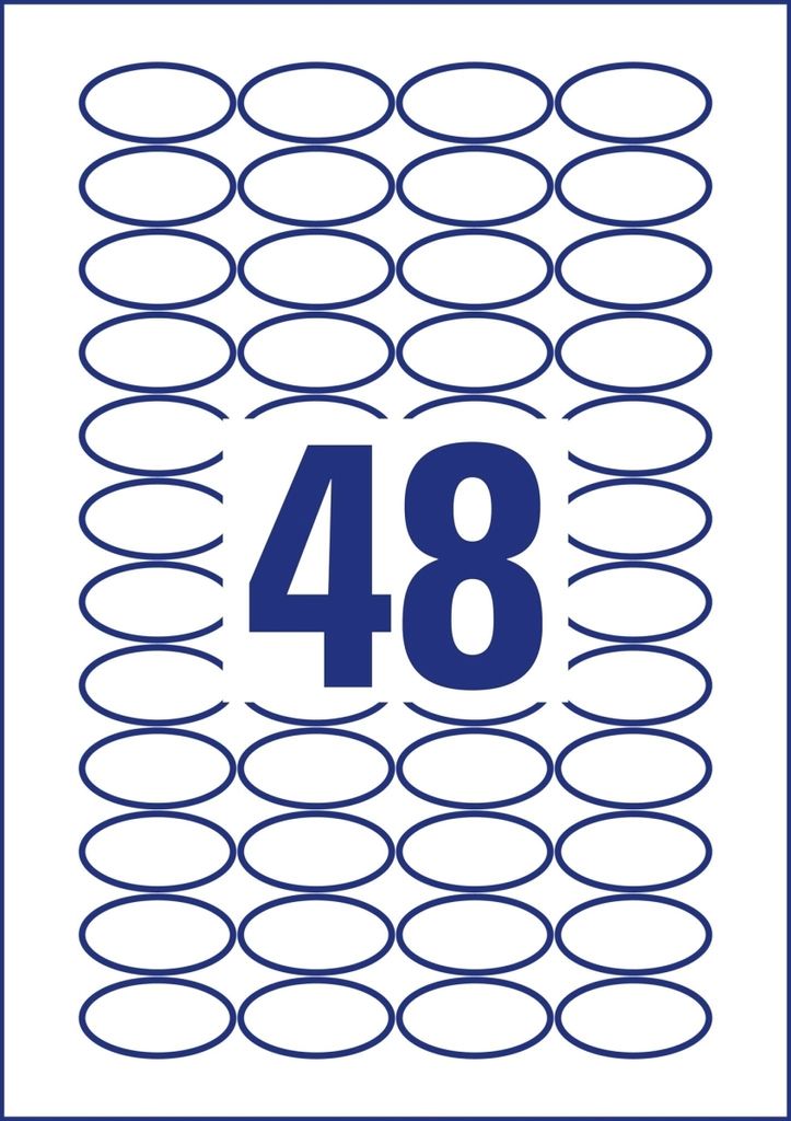 Etiketten oval A4 40x20mm 10 Bogen/480 Etiketten weiß Packung mit 50 Stück