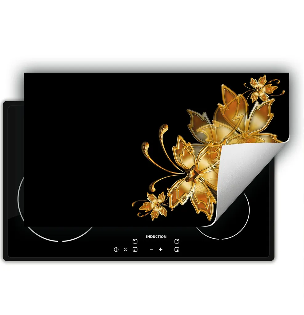 DarHaus 90x52cm Piastra Copertura Induzione Luxury Nero Oro Fiori