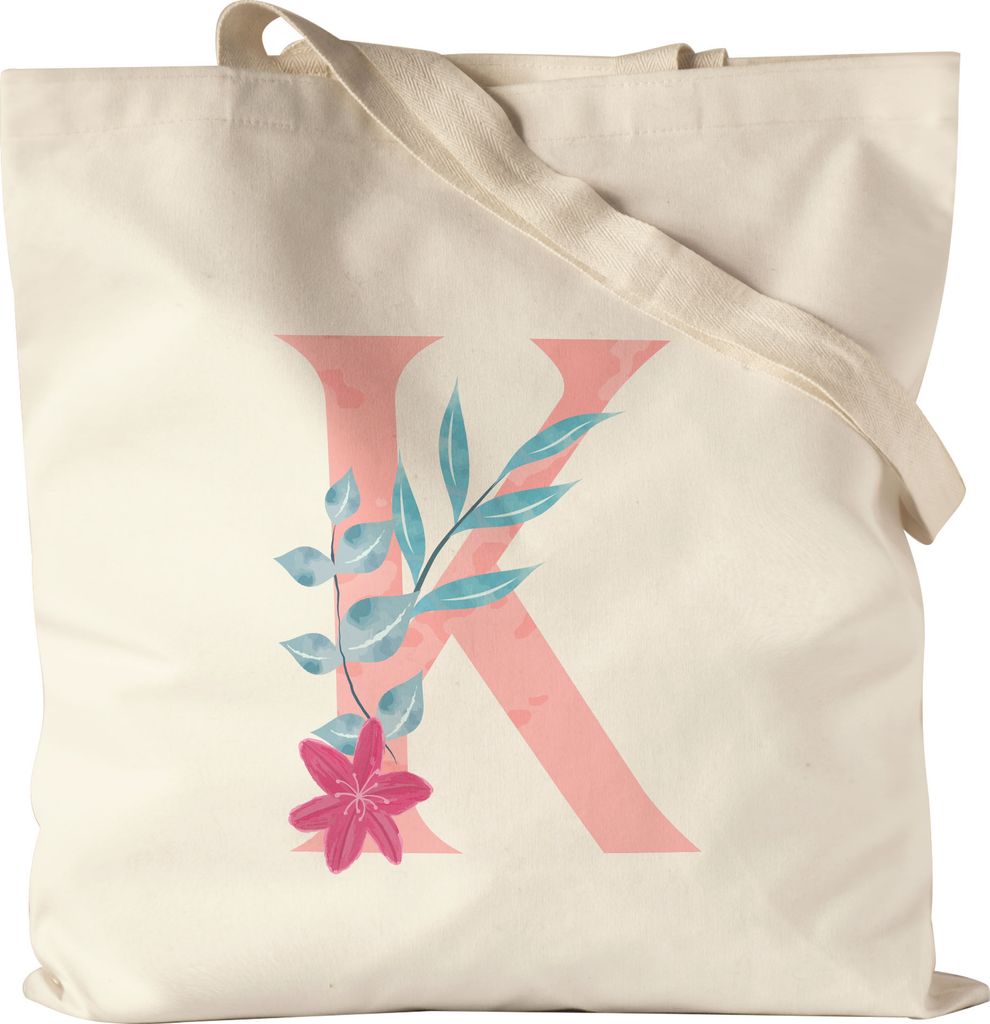 Buchstaben-Beutel K Beutel mit Buchstabe Alphabet Monogramm Blumenmotiv Geschenkidee Anfangsbuchstabe