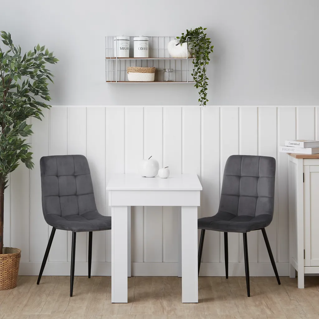Ensemble Coin Repas Table Blanche 90x60 et 2 Chaises Velours Gris - 3