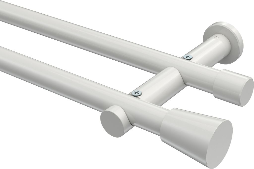 Interdeco Gardinenstange / Vorhangstange Weiß, Typ Platon Sitra (Konus) ohne Ringe, 20 mm Ø 2-läufig, 140 cm