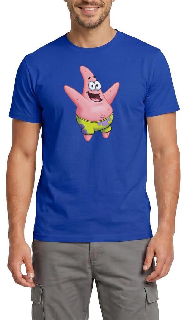Spreadshirt Spongebob Schwammkopf Patrick Star Design Männer T-Shirt, XXL, Dunkelblau
