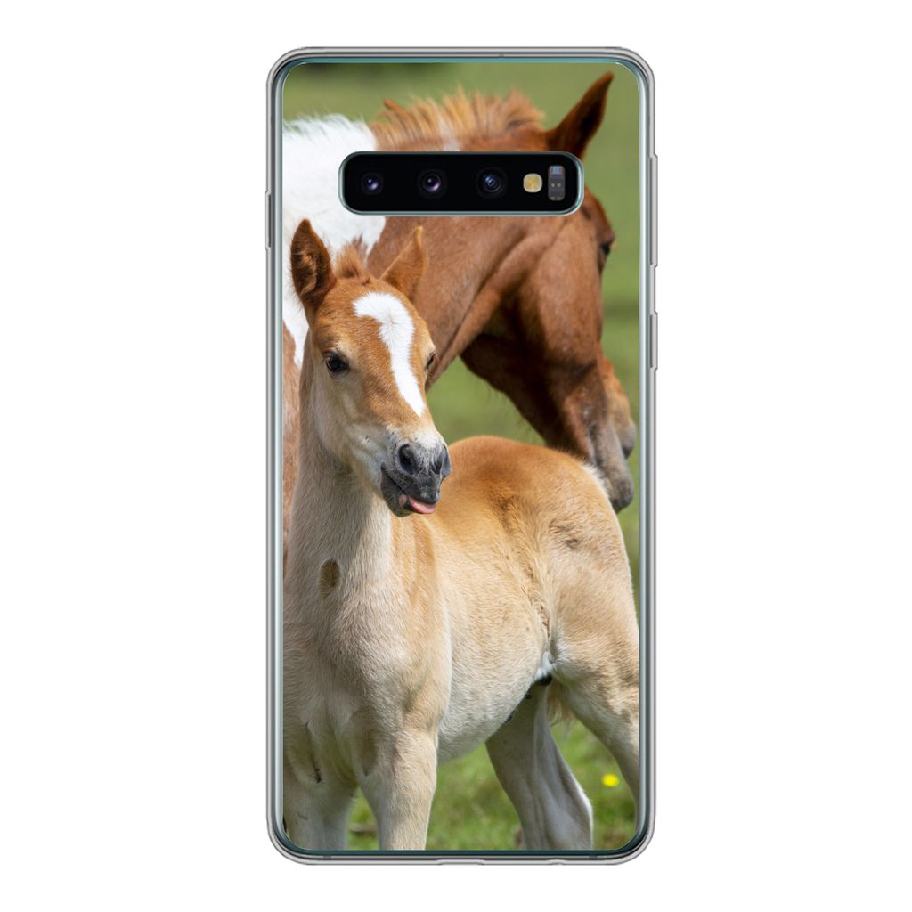 MuchoWow Handyhülle Schutzhülle Hülle für Samsung Galaxy S10 Pferde - Fohlen - Gras Silikon Softcase Handy Hülle - Handytasche