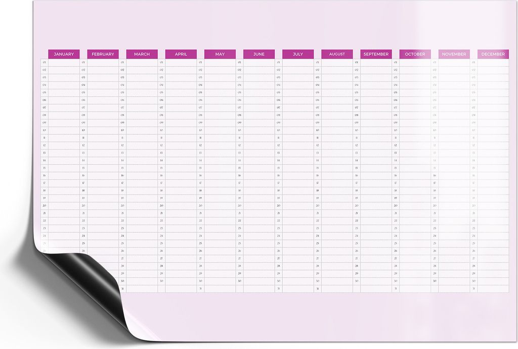 DEQORI Magnetmatte Universal 59x42 cm (A2) 'Jahresplaner 2 Pink (EN)' Magnetfolie Kalender Planer
