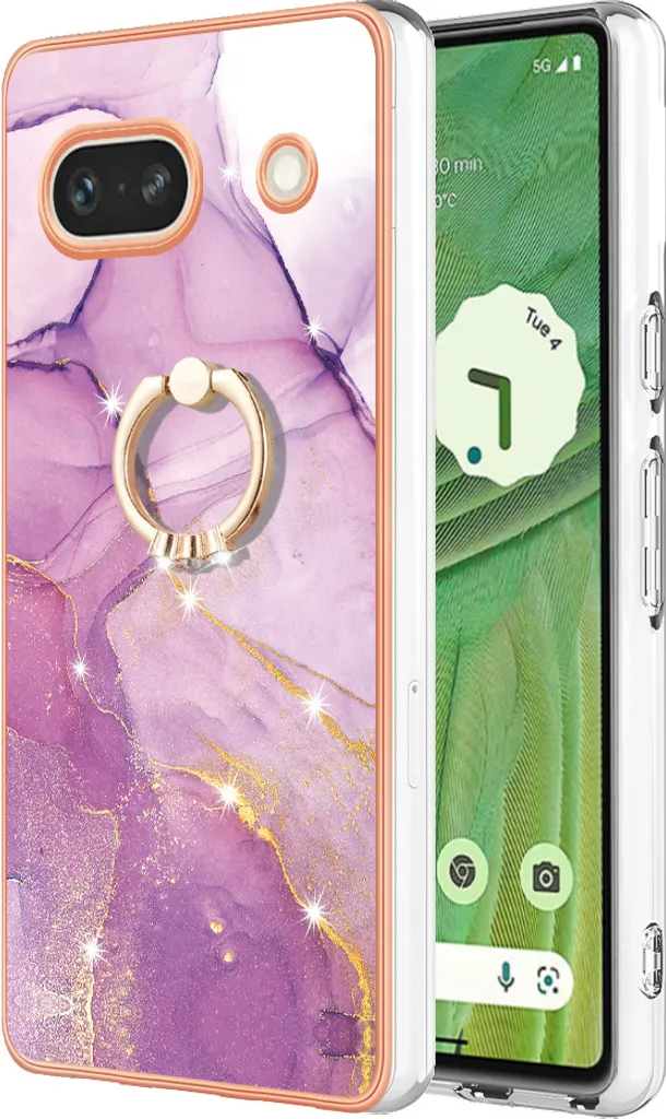 Cover TPU Google Pixel 7A Viola Marmo | Protezione Anello 360°