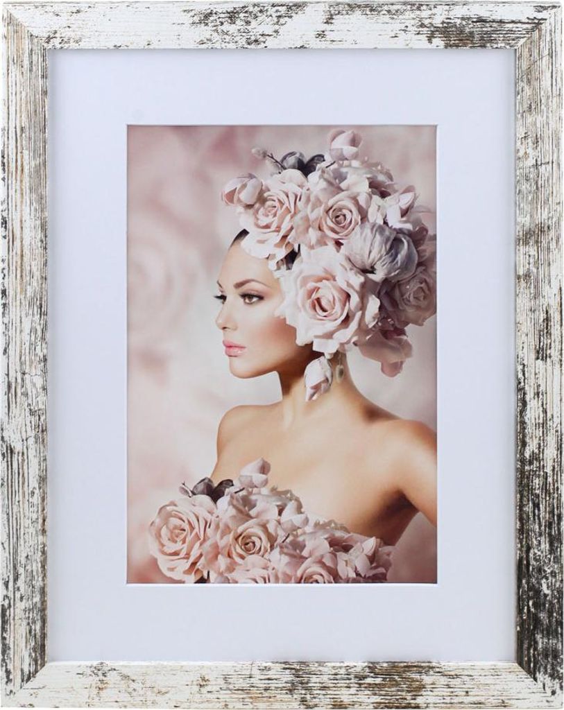 Bilderrahmen Holz Rahmen Plexi Acryl Collage Wanddeko Poster quadratisch S215 - Farbe: Shabby-Weiß | Format: 29,7x42 A3