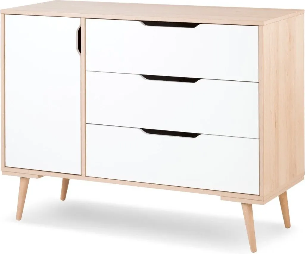 Commode BRELA style scandinave en hêtre massif - Rangement blanc mat