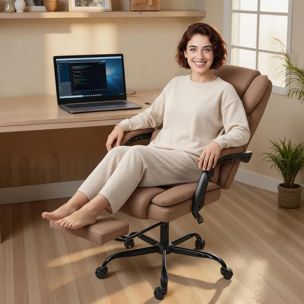 Fauteuil de bureau ergonomique marron ajustable pour ordinateur - 11