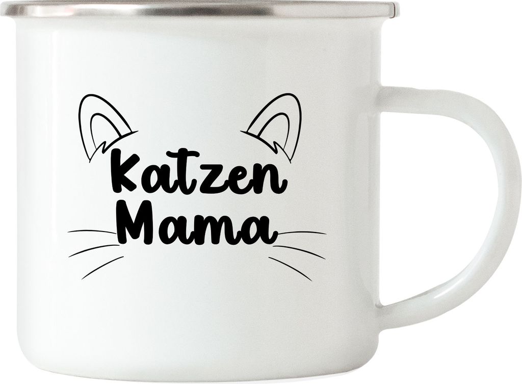 Katzen Mama Emaille-Tasse Katzenmama Geschenk Katzenliebhaber Katzenbesitzer Katzen Kätzchen Kaffeetasse