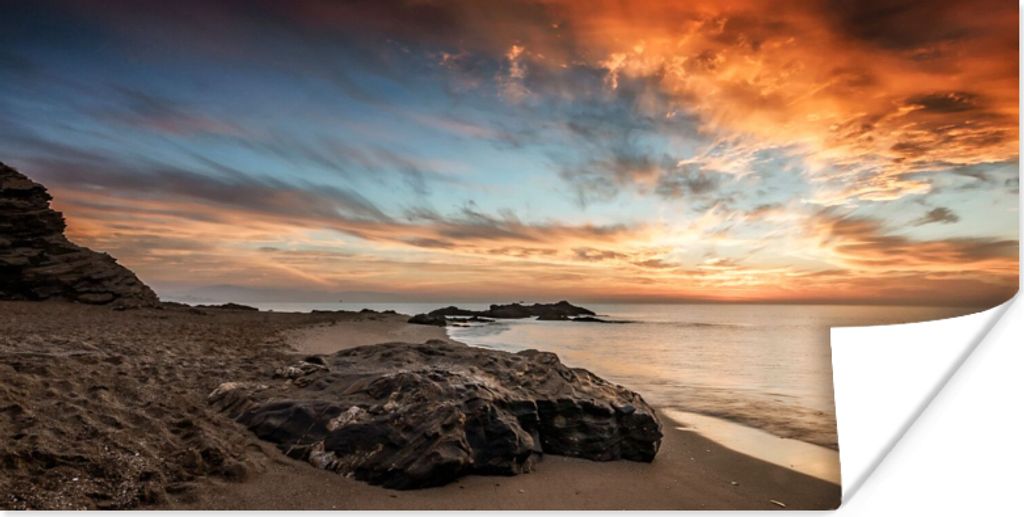MuchoWow Poster Strand - Steine - Abend - Himmel - Natur 40x20 cm - Poster für die Wand - Poster Schlafzimmer