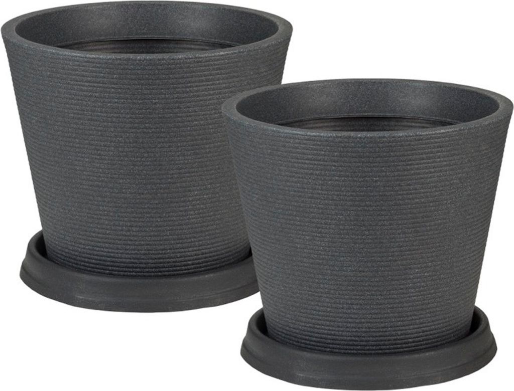 Coneo 2er Blumentopf Set mit Untersetzern - Schwarz-Granit Produktbild 