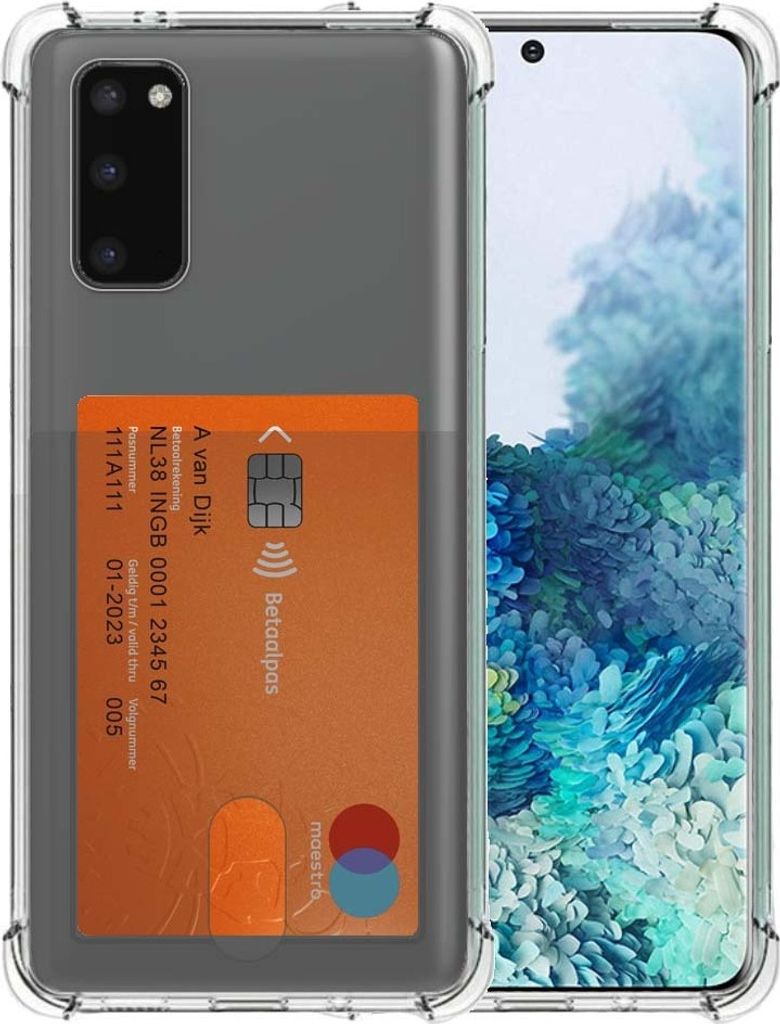 Smartphonica Telefoonhoesje Geschikt voor Samsung Galaxy S20 Plus met Pasjeshouder Doorzichtig Siliconen - Transparant TPU Shockproof Backcover C...