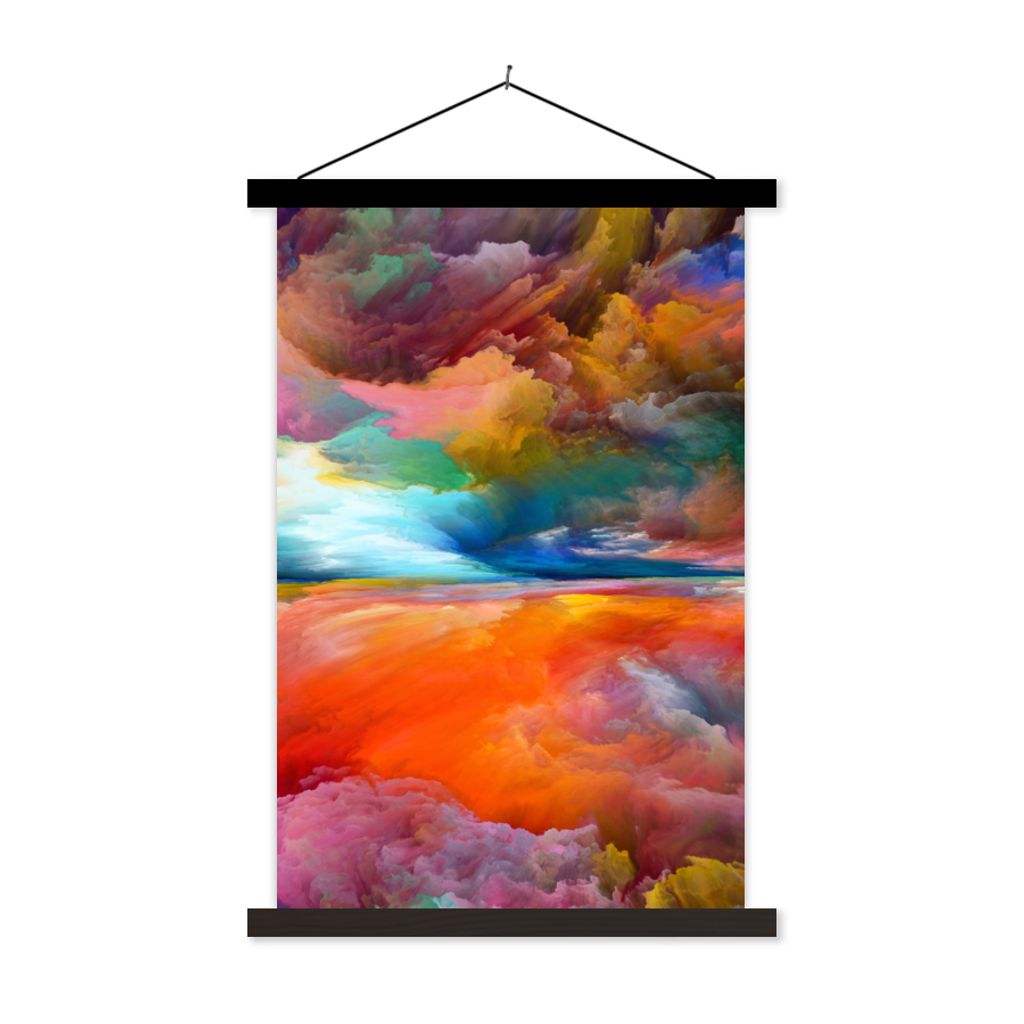 MuchoWow Textilposter Gemälde - Ölgemälde - Abstrakt - Wolken 40x60 cm mit schwarzem Rahmen - Wanddekorationen