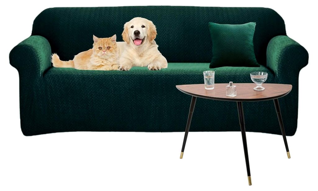 Sofaüberzug Dunkelgrün - 3-Sitzer Couch- und Sofabezug - Sofaüberwurf für das Wohnzimmer - Stretch-Sesselbezug - Jacquard elastischer Samt Couc...