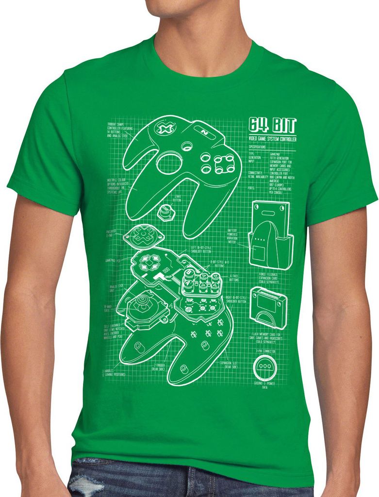 style3 N64 Controller Blaupause Herren T-Shirt 64-Bit Videospiel