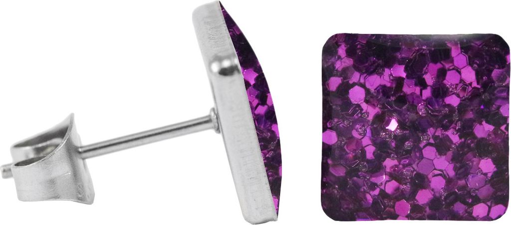 Chirurgenstahl Ohrstecker Glitterline Quadrat Farbe - Dunkellila Größe - 7 mm